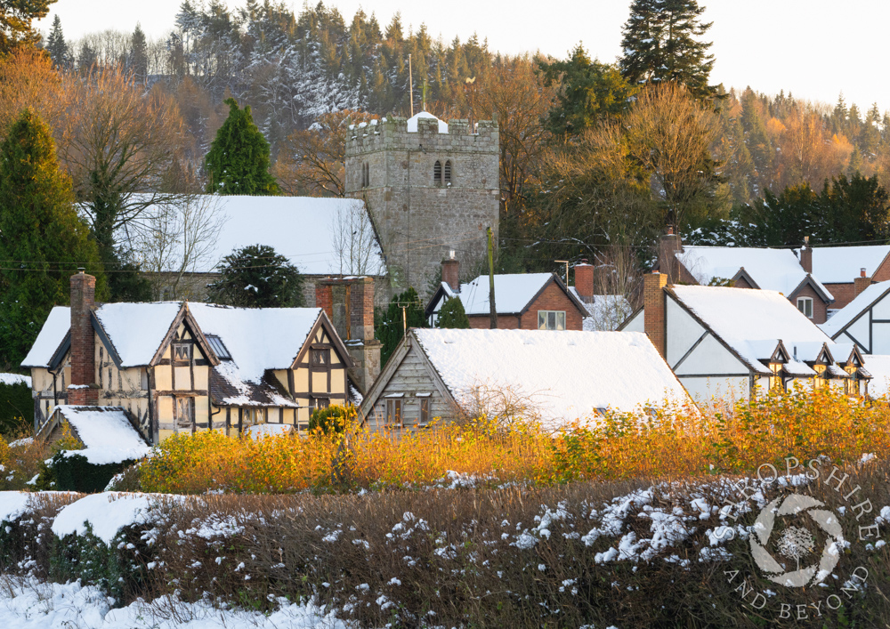 Winter snow arrives on Wenlock Edge