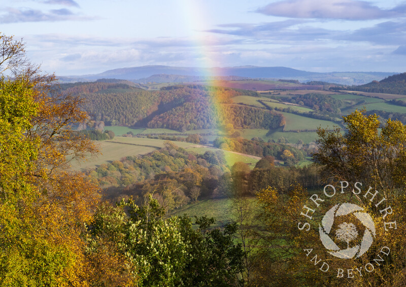 A rainbow over the Clun Valley, seen from Bury Ditches hill fort.