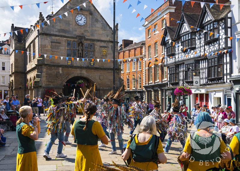 Shropshire Bedlams and Martha Rhoden's Tuppenny Dish perform in Shrewsbury Square.